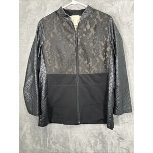 Chicos Size 2 Med Lace Faux Leather Textured Moto Jacket Biker Edgy Whimsigoth